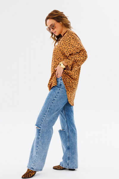 Желтая блузка с анималистичным принтом и асимметричным кроем Anastasia 1154 золото - фото 10