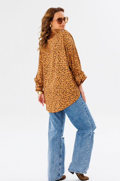 Желтая блузка с анималистичным принтом и асимметричным кроем Anastasia 1154 золото - фото 9