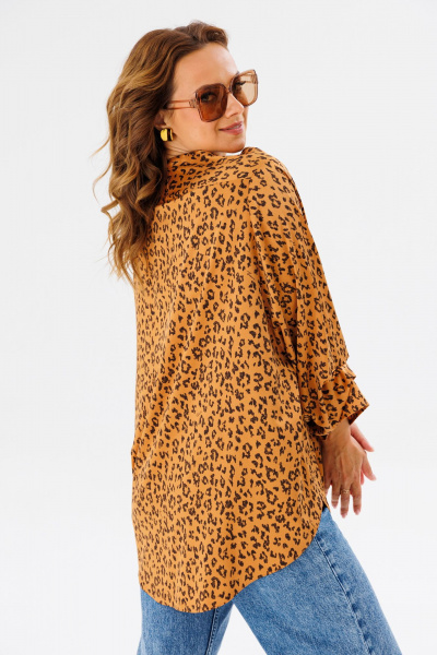 Желтая блузка с анималистичным принтом и асимметричным кроем Anastasia 1154 золото - фото 8