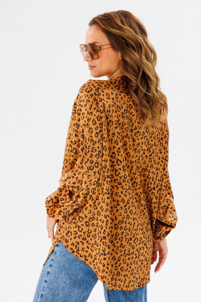 Желтая блузка с анималистичным принтом и асимметричным кроем Anastasia 1154 золото - фото 2