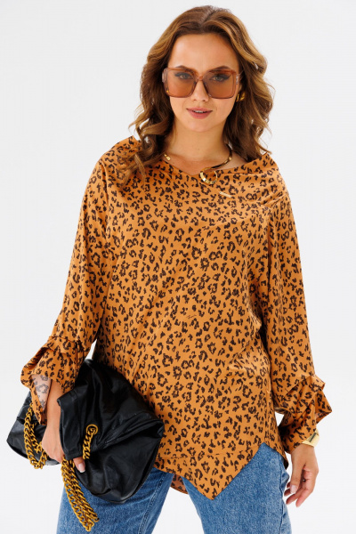 Желтая блузка с анималистичным принтом и асимметричным кроем Anastasia 1154 золото - фото 1