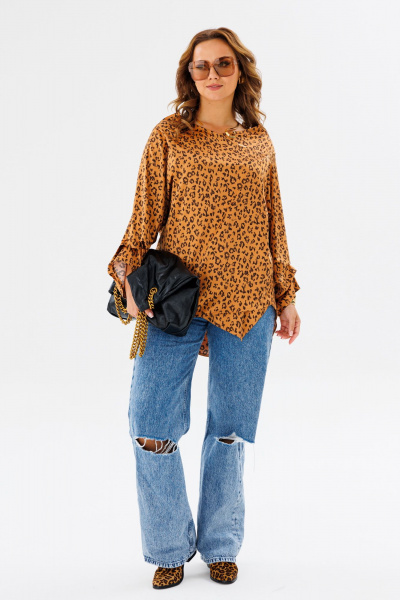 Желтая блузка с анималистичным принтом и асимметричным кроем Anastasia 1154 золото - фото 3
