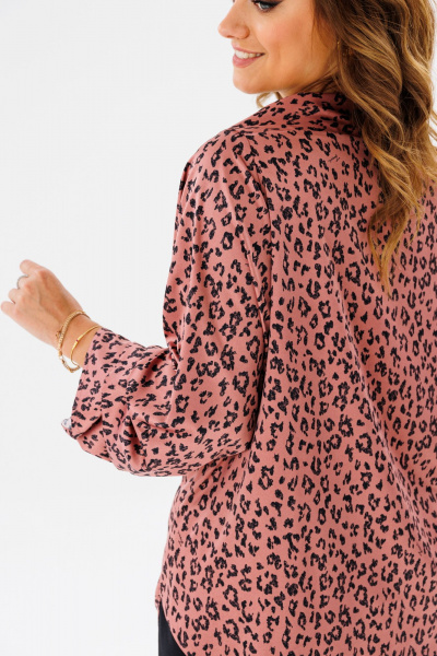 Розовая блузка с анималистичным принтом и длинным рукавом Anastasia 1154 розовое_золото - фото 8