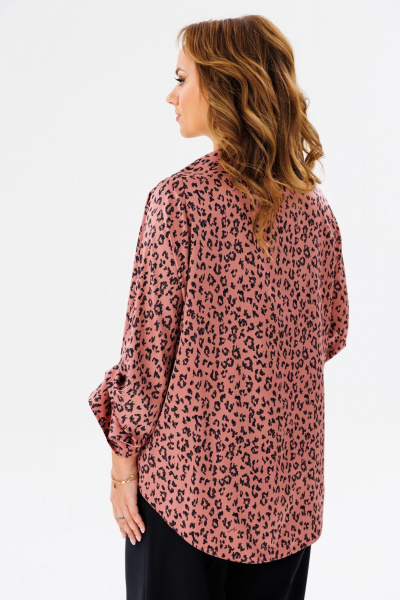 Розовая блузка с анималистичным принтом и длинным рукавом Anastasia 1154 розовое_золото - фото 7