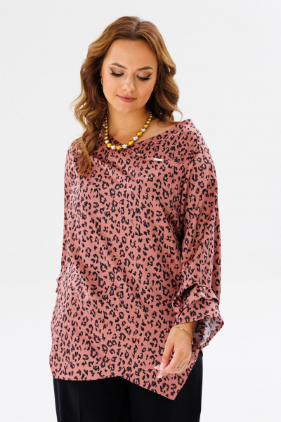 Розовая блузка с анималистичным принтом и длинным рукавом Anastasia 1154 розовое_золото - фото 5