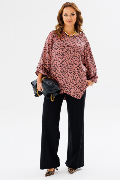 Розовая блузка с анималистичным принтом и длинным рукавом Anastasia 1154 розовое_золото - фото 4