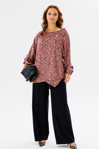 Розовая блузка с анималистичным принтом и длинным рукавом Anastasia 1154 розовое_золото - фото 2