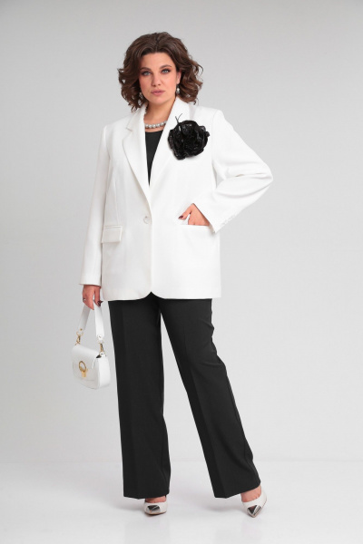 Брючный костюм женский женственный деловой классика Lady Secret 2969 молочный+черный - фото 6