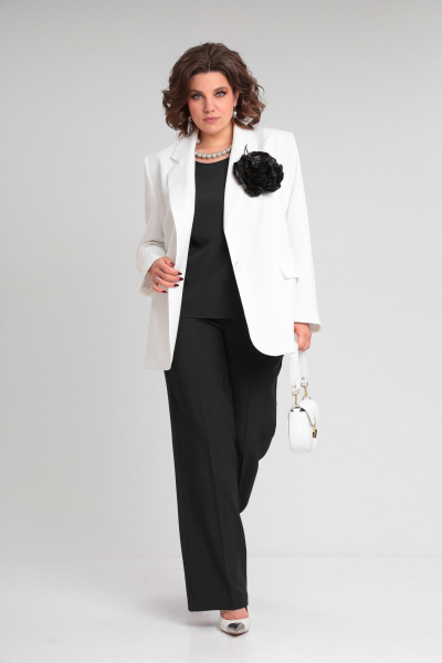 Брючный костюм женский женственный деловой классика Lady Secret 2969 молочный+черный - фото 5