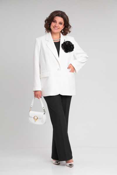 Брючный костюм женский женственный деловой классика Lady Secret 2969 молочный+черный - фото 4