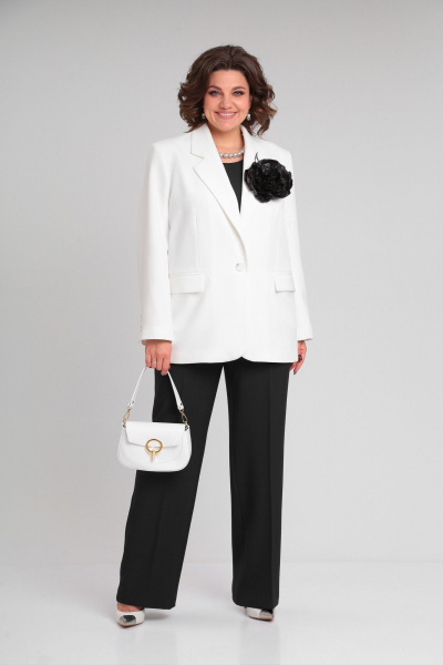 Брючный костюм женский женственный деловой классика Lady Secret 2969 молочный+черный - фото 1