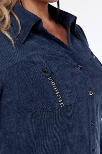 Вельветовое платье сафари с карманами и разрезами Tensi 258а джинсовый - фото 4