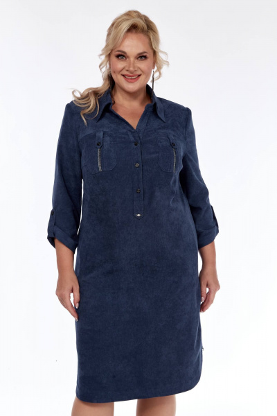 Вельветовое платье сафари с карманами и разрезами Tensi 258а джинсовый - фото 3