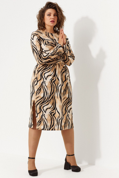 Демисезонное платье с анималистичным принтом из трикотажа BegiModa 1042 лео - фото 8