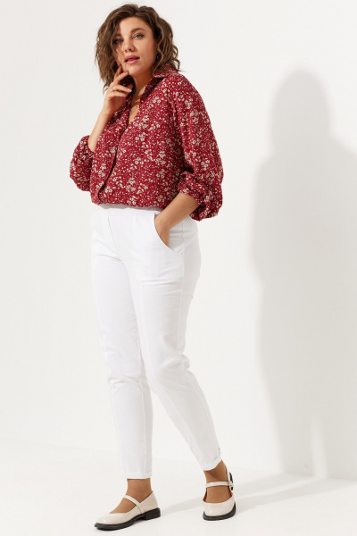 Блуза из текстиля с цветочным принтом и объемным рукавом BegiModa 4104 вино - фото 6