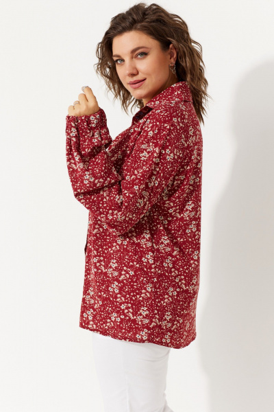Блуза из текстиля с цветочным принтом и объемным рукавом BegiModa 4104 вино - фото 5