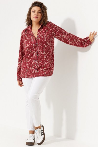 Блуза из текстиля с цветочным принтом и объемным рукавом BegiModa 4104 вино - фото 1