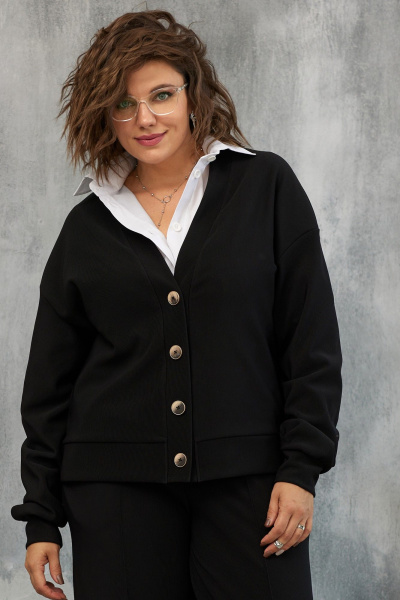 Кардиган из трикотажа с V-образным вырезом и поясом BegiModa 4106 черный - фото 7