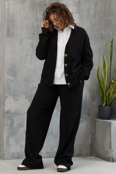 Кардиган из трикотажа с V-образным вырезом и поясом BegiModa 4106 черный - фото 5