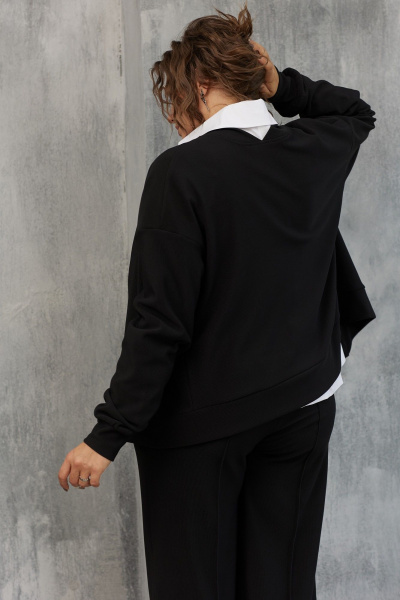 Кардиган из трикотажа с V-образным вырезом и поясом BegiModa 4106 черный - фото 4