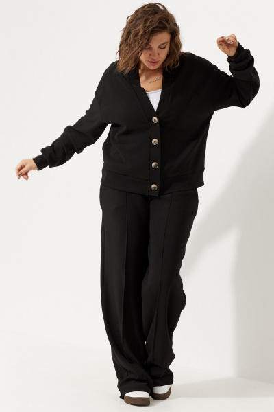 Кардиган из трикотажа с V-образным вырезом и поясом BegiModa 4106 черный - фото 2