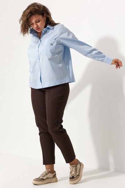 Блуза с ассиметричным кроем и декоративным пуговицам BegiModa 4107 голубой - фото 7