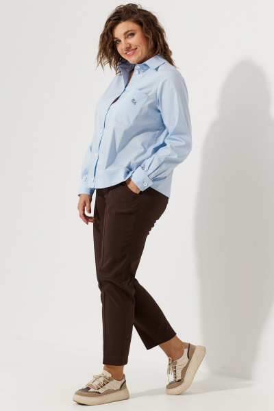 Блуза с ассиметричным кроем и декоративным пуговицам BegiModa 4107 голубой - фото 6