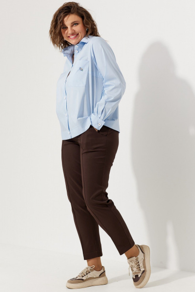 Блуза с ассиметричным кроем и декоративным пуговицам BegiModa 4107 голубой - фото 5