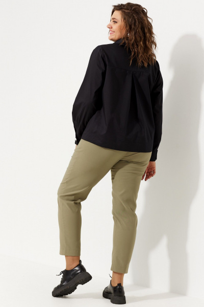 Объемная блуза с накладным карманом и воротником-рубашкой BegiModa 4107 черный - фото 7