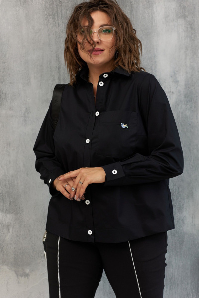 Объемная блуза с накладным карманом и воротником-рубашкой BegiModa 4107 черный - фото 4