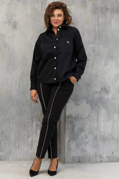 Объемная блуза с накладным карманом и воротником-рубашкой BegiModa 4107 черный - фото 2