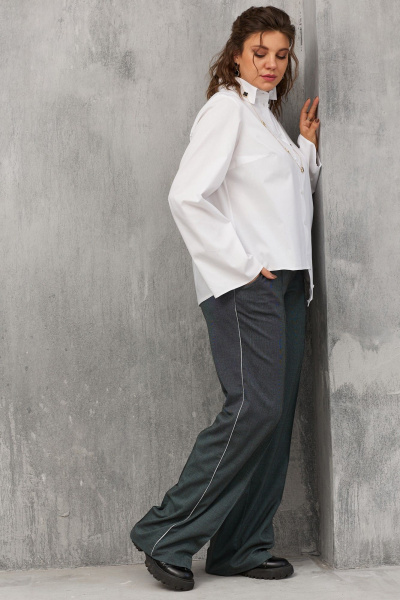 Блуза с ассиметричным кроем и перламутровыми пуговицами BegiModa 4108 белый - фото 6