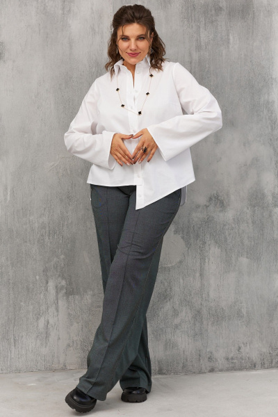 Блуза с ассиметричным кроем и перламутровыми пуговицами BegiModa 4108 белый - фото 2