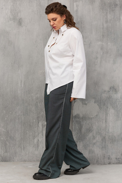 Блуза с ассиметричным кроем и перламутровыми пуговицами BegiModa 4108 белый - фото 5