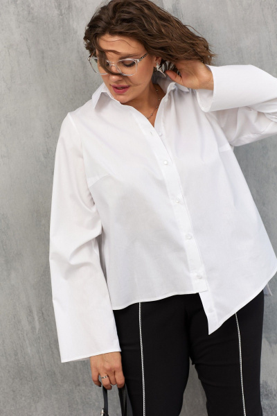 Блуза с ассиметричным кроем и перламутровыми пуговицами BegiModa 4108 белый - фото 3