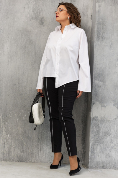 Блуза с ассиметричным кроем и перламутровыми пуговицами BegiModa 4108 белый - фото 4