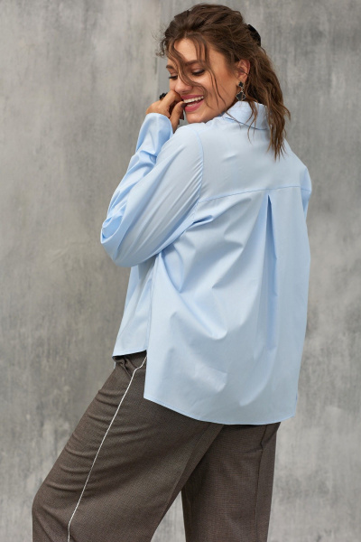 Блуза из текстиля с ассиметричным фасоном и воротником BegiModa 4108 голубой - фото 7