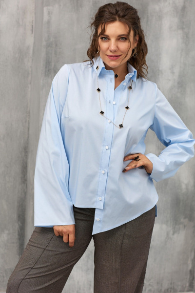 Блуза из текстиля с ассиметричным фасоном и воротником BegiModa 4108 голубой - фото 2