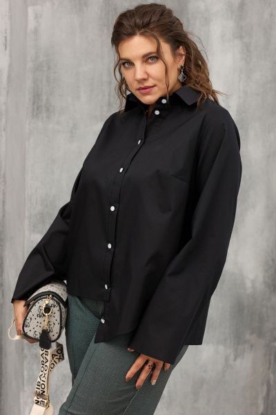 Блуза свободного кроя с ассиметричным вырезом и пуговицами BegiModa 4108 черный - фото 3