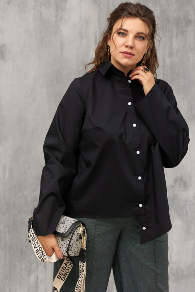 Блуза свободного кроя с ассиметричным вырезом и пуговицами BegiModa 4108 черный - фото 2