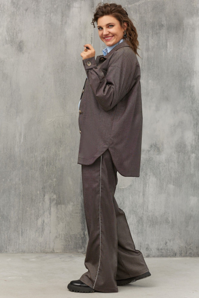 Рубашка оверсайз из текстиля с рисунком и застежкой на пуговицы BegiModa 4109 кора - фото 7