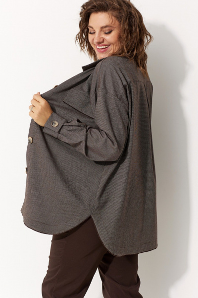 Рубашка оверсайз из текстиля с рисунком и застежкой на пуговицы BegiModa 4109 кора - фото 4