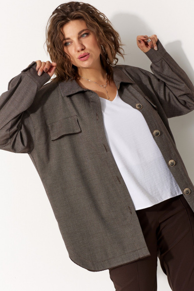 Рубашка оверсайз из текстиля с рисунком и застежкой на пуговицы BegiModa 4109 кора - фото 3