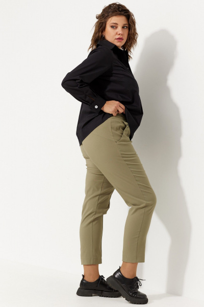Зеленые брючки с лампасами и высокой посадкой BegiModa 6054 оливка - фото 7