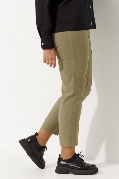 Зеленые брючки с лампасами и высокой посадкой BegiModa 6054 оливка - фото 6