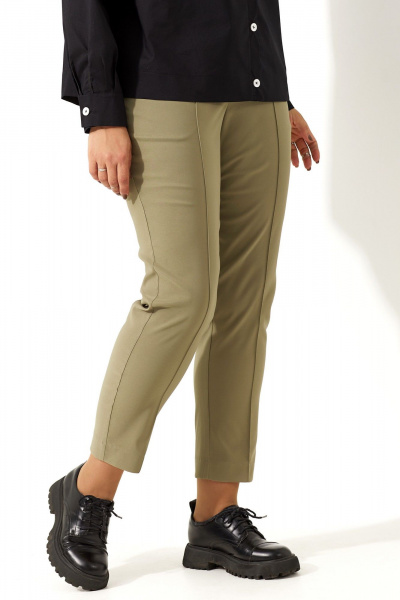 Зеленые брючки с лампасами и высокой посадкой BegiModa 6054 оливка - фото 2