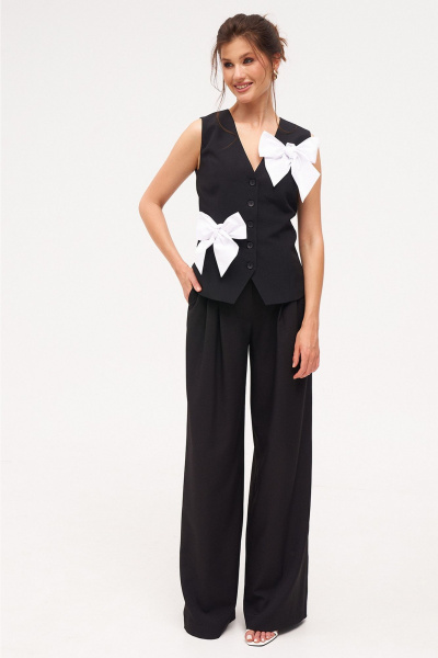 Костюм 2-ка с жилеткой и брюками палаццо KaVaRi 8039 черный - фото 6