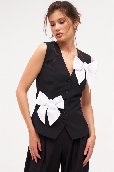 Костюм 2-ка с жилеткой и брюками палаццо KaVaRi 8039 черный - фото 5