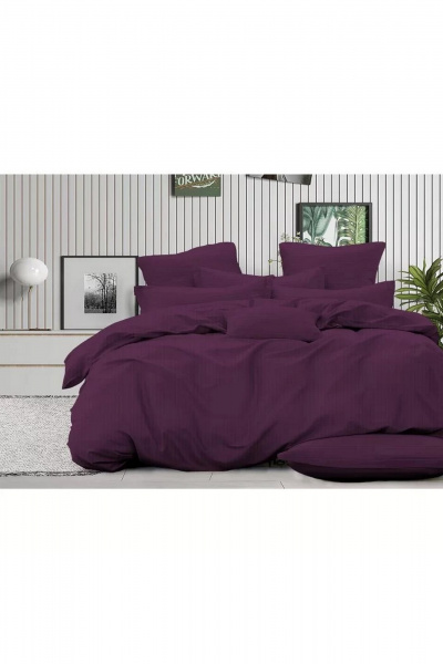 2-спальный комплект постельного белья из текстиля с резинкой СонМаркет Страйп-сатин(Жаккард) Фиолет 2-х спальный-1 - фото 1