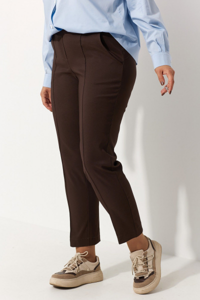 Коричневые брюки палаццо с застроченными стрелками BegiModa 6054 шоколад - фото 7